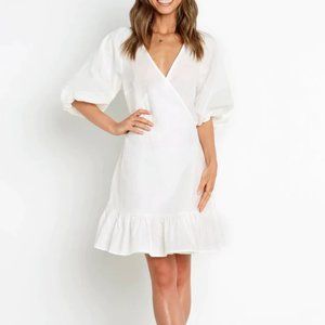 Petal and Pup Jaslynn Linen V-Neck Wrap Dress - White, Size 4 (small)